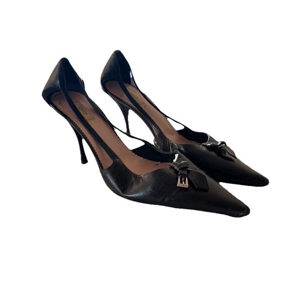 Prada Black Pointed Heels With Open Sides 37/6.5 With 3.25” Heel - Picture 1 of 11